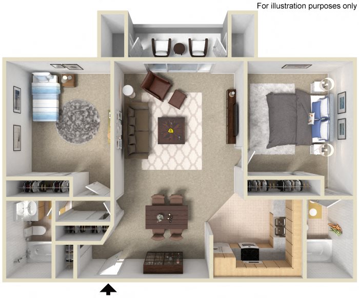 2 Bed 2 Bath Floor Plan 2 Bed 2 Bath Floor Plan at Morning View Terrace Apartments, Escondido, 92026